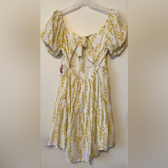 Jessica Simpson Floral Eyelet Mini Dress with Puff Sleeve - Picture 2 of 4
